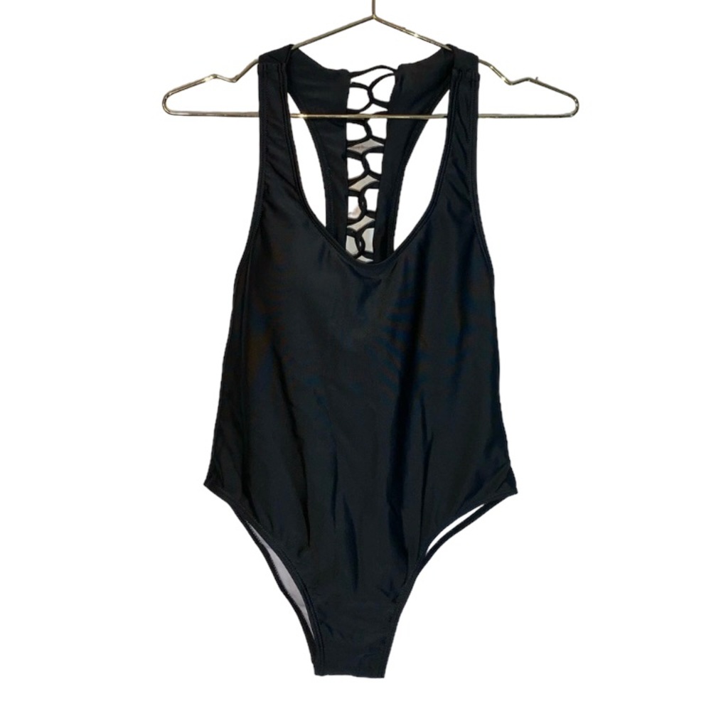 BLACK Lattice Back 1 Pc Swimsuit Sz S